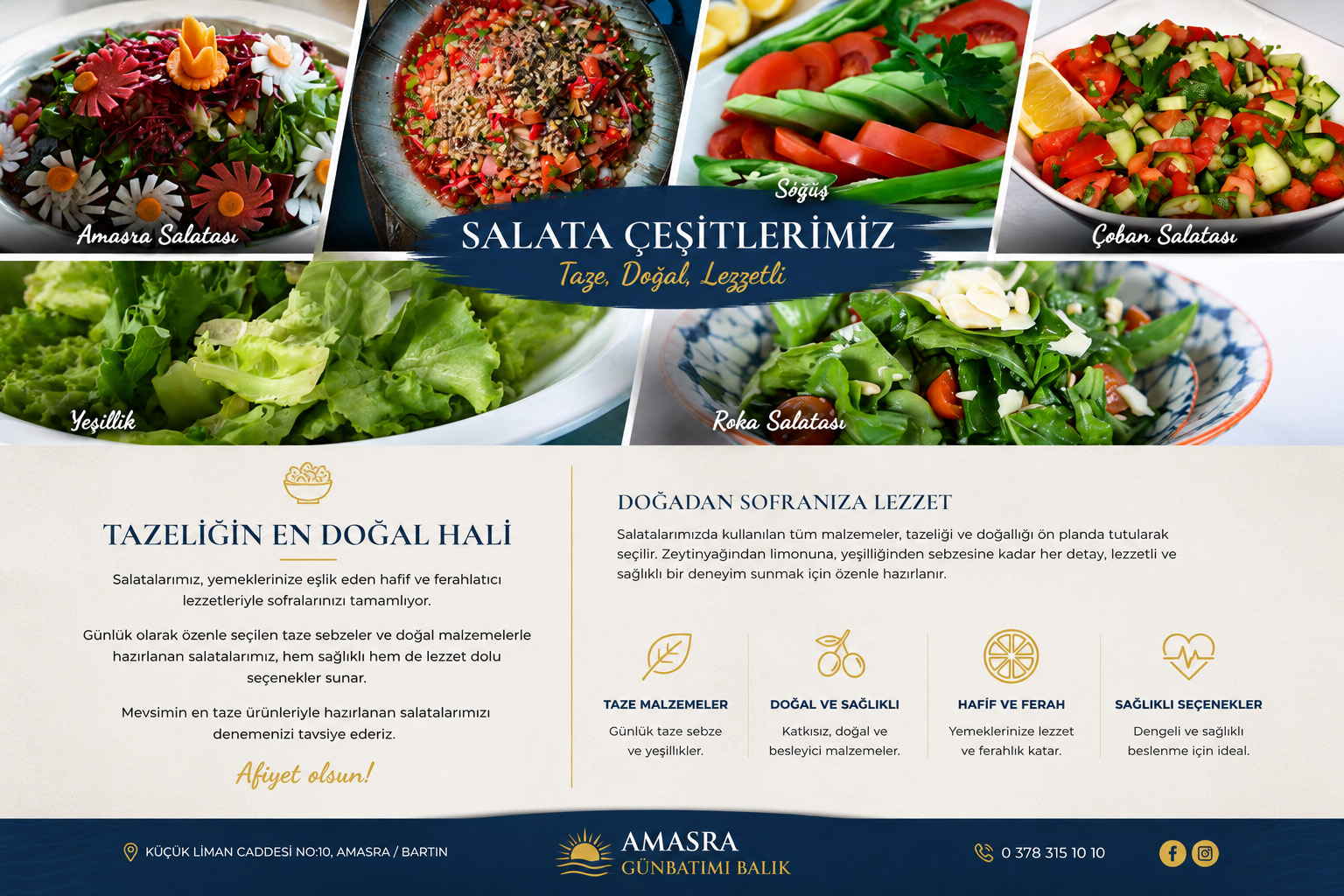 Salata Çeşitleri | Amasra Günbatımı Balık Restaurant